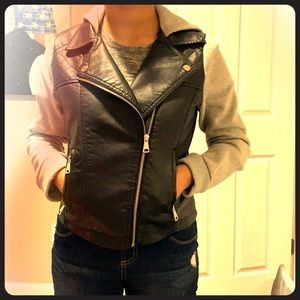 Faux Leather Motto Jacket